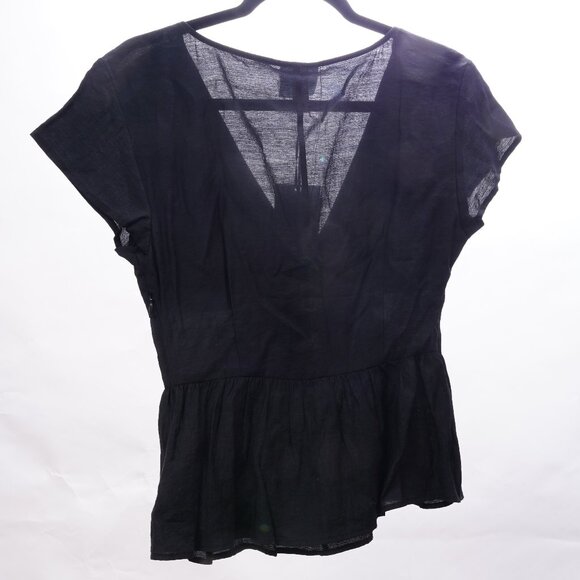 Future Collective Reese Blutstein Black Short Sleeve V-Neck Corset Blouse Top - Picture 2 of 3